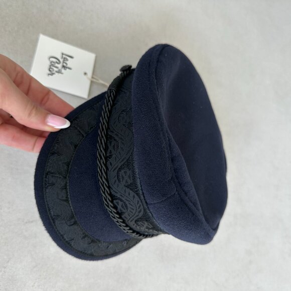 NWT Lack Of Color Riviera Baker Boy Cap In Navy Vintage Gonzo Ribbon